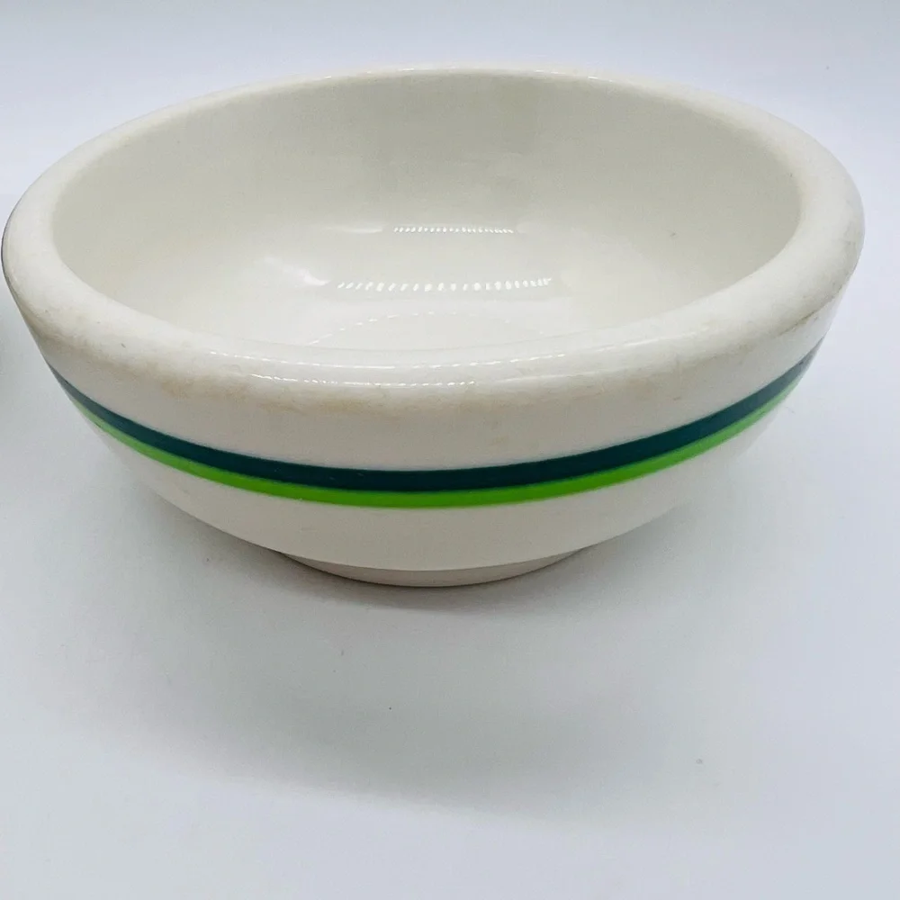 Wallace China California U.S.A. Striped Set of 2 Ceramic Bowls - Green and Blue